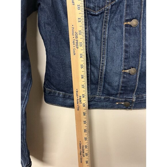 Old Navy Denim Jacket Women’s Medium Dark Indigo Cropped Button Up No Pockets - Picture 7 of 8